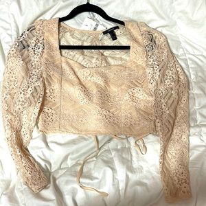 Beige lace crop top